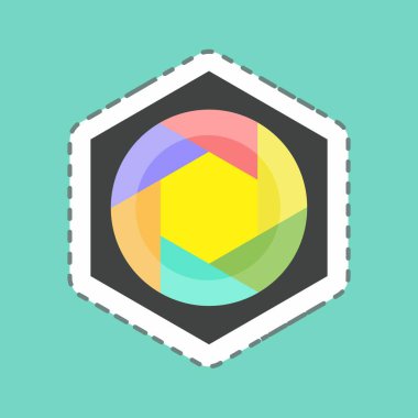 Moda satırında altıgen diyafram etiketi mavi arkaplanda izole edildi