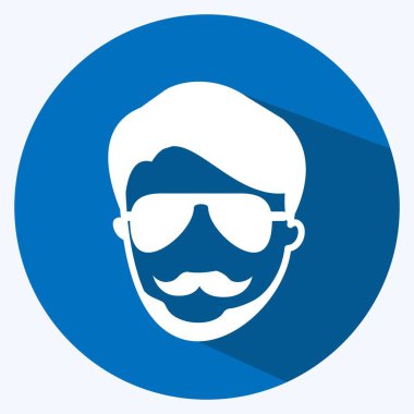 Hipster Man Simgesi yumuşak mavi arkaplanda izole edilmiş uzun gölge tarzında