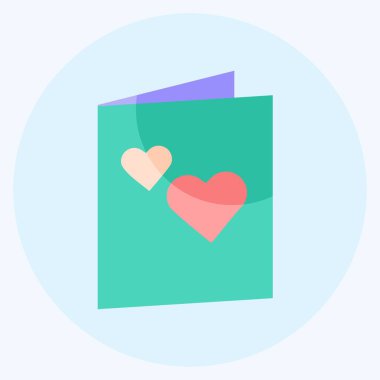 Davetiye Kart Simgesi yumuşak mavi arkaplanda izole edilmiş modada düz stil