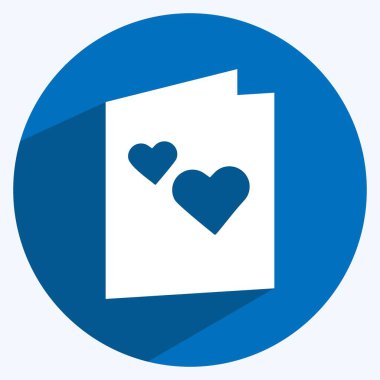 Yumuşak mavi arkaplanda izole edilmiş uzun gölge biçiminde Davetiye Kart Simgesi Simgesi