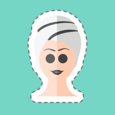 Moda satırındaki Yüz Etiketi maskesi mavi arkaplanda izole edildi