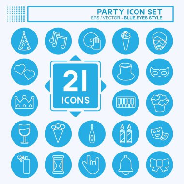 Parti Simgesi Yumuşak mavi arkaplanda izole edilmiş modaya uygun mavi gözler şeklinde ayarlandı