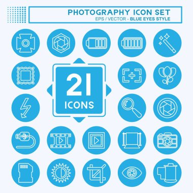 Fotoğraf Simgesi Yumuşak mavi arkaplanda izole edilmiş moda mavi gözler biçiminde ayarlandı