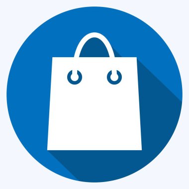 Alışveriş Torbası Simgesi yumuşak mavi arkaplanda izole edilmiş modaya uygun uzun gölge tarzında