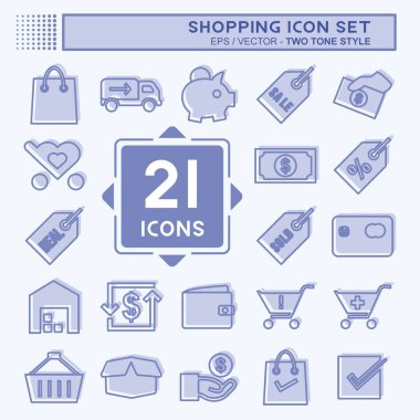 Alışveriş Simgesi Yumuşak mavi arkaplanda izole edilmiş iki ton biçiminde ayarlandı