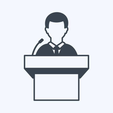 Yumuşak mavi arkaplanda izole edilmiş modayla podyum simgesi üzerine konuşma