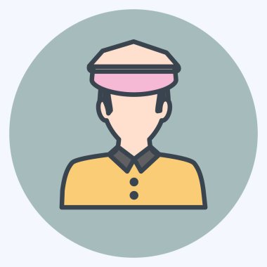 Moda renk arkadaşı tarzında trafik polisi simgesi yumuşak mavi arkaplanda izole