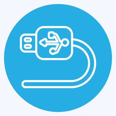 Modaya uygun mavi gözlü USB Kablo Simgesi yumuşak mavi arkaplanda izole