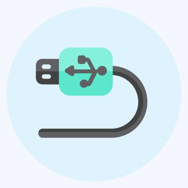 USB Kablo Simgesi yumuşak mavi arkaplanda izole edilmiş düz stil