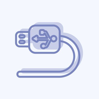 USB Kablo Simgesi yumuşak mavi arkaplanda izole edilmiş iki ton biçiminde