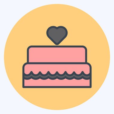 Düğün Pastası I Simgesi yumuşak mavi arkaplanda izole edilmiş moda renkli eş biçimi