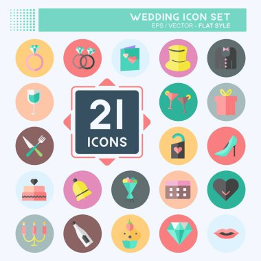 Düğün Simgesi Yumuşak mavi arkaplanda izole edilmiş modaya uygun düz bir şekilde ayarlandı