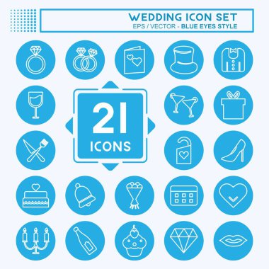 Düğün Simgesi Yumuşak mavi arkaplanda izole edilmiş modaya uygun mavi gözler şeklinde ayarlandı