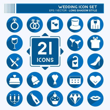 Düğün Simgesi Yumuşak mavi arkaplanda izole edilmiş modaya uygun uzun gölge biçiminde ayarlandı