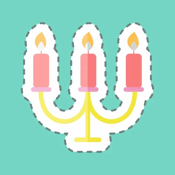 Candles Sticker Trendy Line Cut Isolated Blue Background — Stock Vector