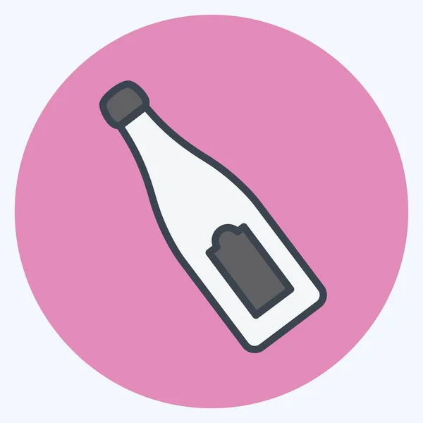 香槟酒瓶Icon与流行的色彩搭配风格隔离在柔和的蓝色背景下 — 图库矢量图片