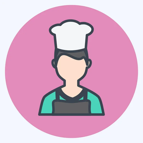 Icono Chef Estilo Moda Mate Color Aislado Sobre Fondo Azul — Vector de stock