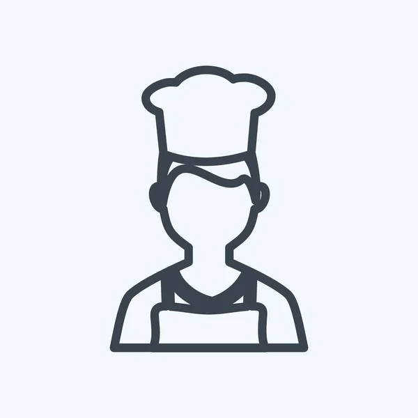 Icône Chef Dans Style Ligne Tendance Isolé Sur Fond Bleu — Image vectorielle