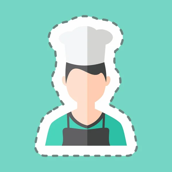Chef Sticker Trendy Line Cut Isolated Blue Background — Archivo Imágenes Vectoriales