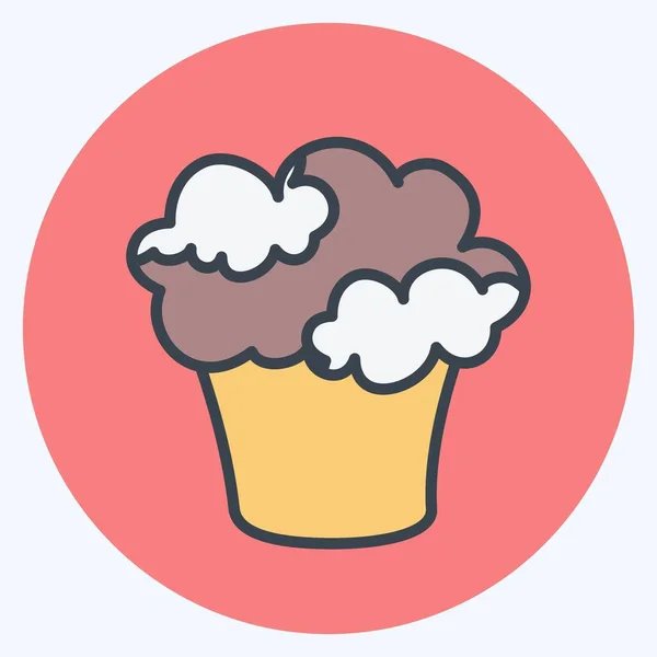 Cupcake Icon Trendy Color Mate Style Isolated Soft Blue Background — 图库矢量图片