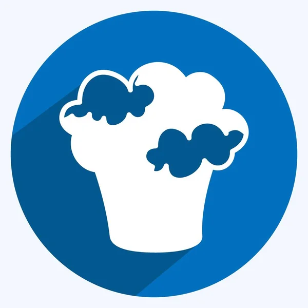 Cupcake Icon Trendy Long Shadow Style Isolated Soft Blue Background — 스톡 벡터