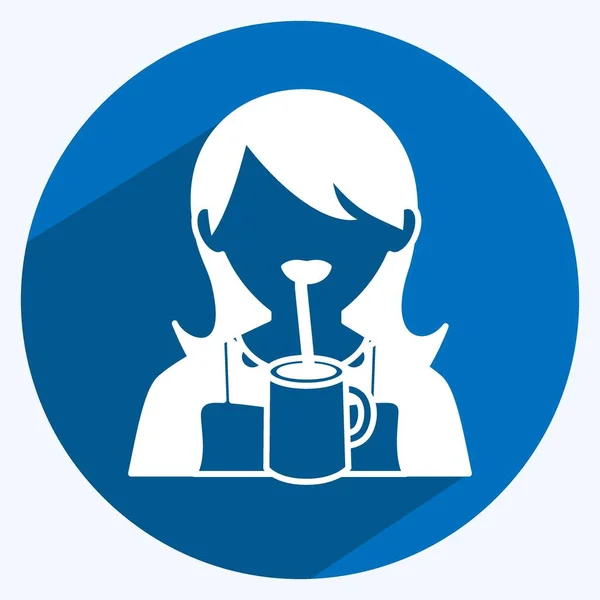 Drinking Icon Trendy Long Shadow Style Isolated Soft Blue Background — Archivo Imágenes Vectoriales