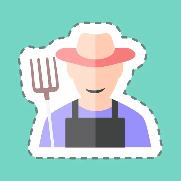 Farmer Sticker Trendy Line Cut Isolated Blue Background — 스톡 벡터