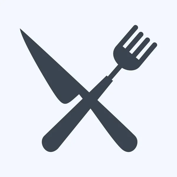 Fork Knife Icon Trendy Glyph Style Isolated Soft Blue Background — Vetor de Stock