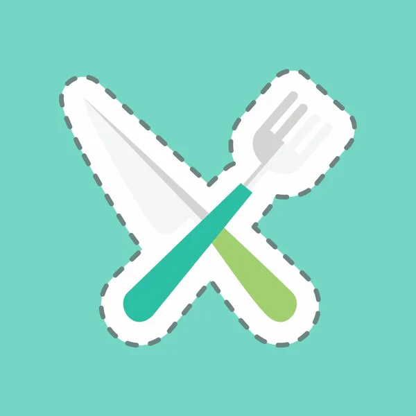 Fork Knife Sticker Trendy Line Cut Isolated Blue Background — стоковий вектор