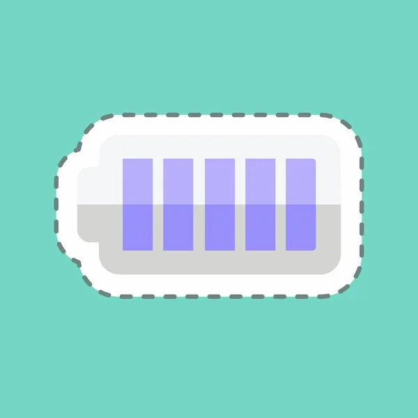 Full Battery Sticker Trendy Line Cut Isolated Blue Background — Archivo Imágenes Vectoriales