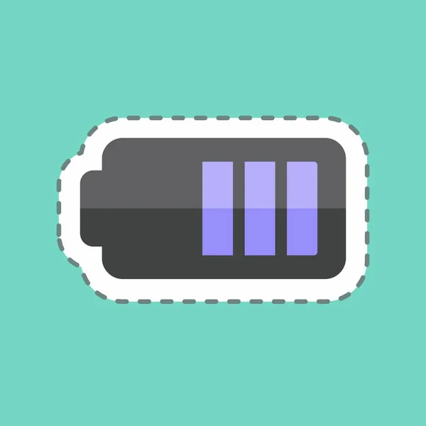 Half Battery Sticker Trendy Line Cut Isolated Blue Background — Vettoriale Stock