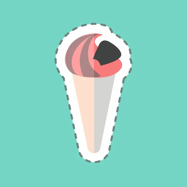 Icecream Sticker Trendy Line Cut Isolated Blue Background — Stock vektor