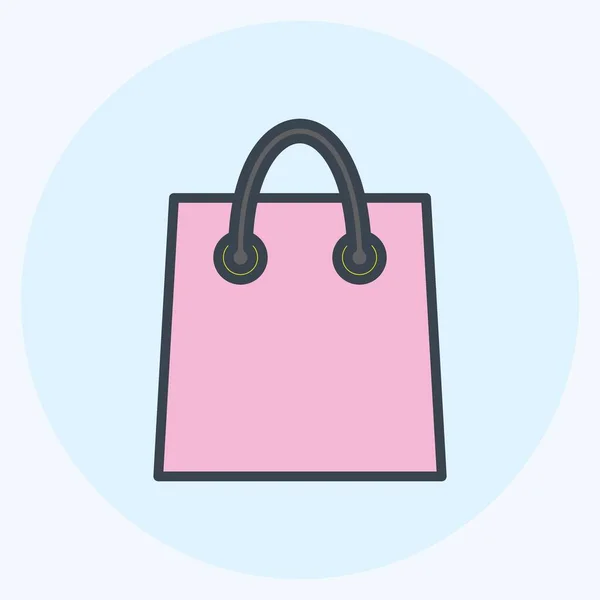 在柔和的蓝色背景上隔离的时尚色彩伴侣风格的购物袋图标 — 图库矢量图片