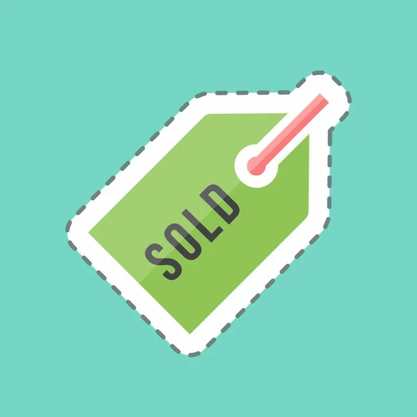 Sold Tag Sticker Trendy Line Cut Isolated Blue Background — Vector de stock