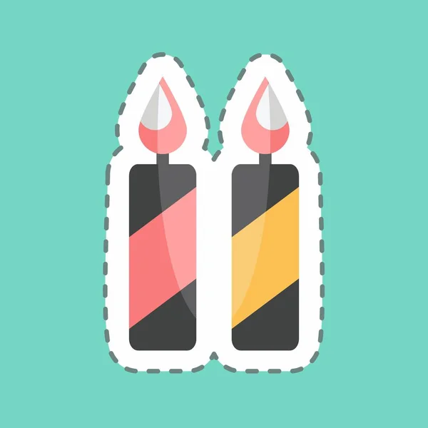 Two Candles Sticker Trendy Line Cut Isolated Blue Background — стоковый вектор