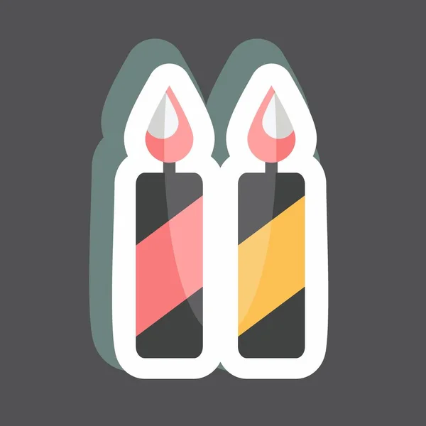 Two Candles Sticker Trendy Isolated Black Background — Vetor de Stock