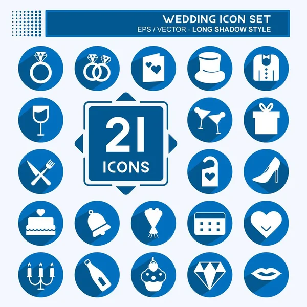 Düğün Simgesi Yumuşak mavi arkaplanda izole edilmiş modaya uygun uzun gölge biçiminde ayarlandı