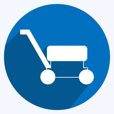 Çim biçme makinesi simgesi yumuşak mavi arkaplanda izole edilmiş uzun gölge biçiminde