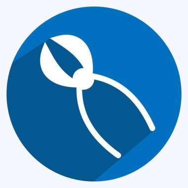 Yumuşak mavi arkaplanda izole edilmiş modaya uygun uzun gölge biçimindeki Kesici Simgesi