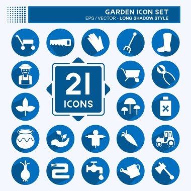 Bahçe Simgesi Yumuşak mavi arkaplanda izole edilmiş modaya uygun uzun gölge biçiminde ayarlandı