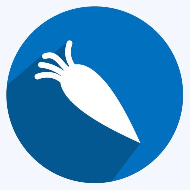 Havuç Simgesi yumuşak mavi arkaplanda izole edilmiş modaya uygun uzun gölge tarzında