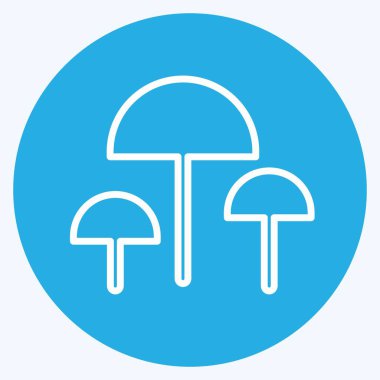 Yumuşak mavi arkaplanda izole edilmiş modaya uygun mavi gözlü mantar simgesi