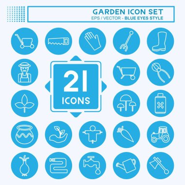 Bahçe Simgesi Yumuşak mavi arkaplanda izole edilmiş modaya uygun mavi gözler şeklinde ayarlandı