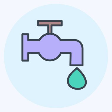 Yumuşak mavi arkaplanda izole edilmiş modaya uygun renk eş biçiminde Water Tap Simgesi Simgesi