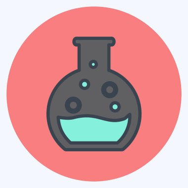 Yumuşak mavi arkaplanda izole edilmiş renkli eş tarzında Yuvarlak Alt Matarası Simgesi