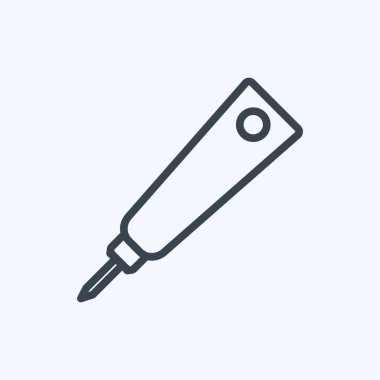 Yumuşak mavi arkaplanda izole edilmiş moda satır biçimindeki tüp simgesi