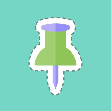 Moda satırında başparmak iğnesi etiketi mavi arkaplanda izole edildi