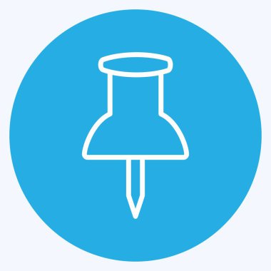 Yumuşak mavi arkaplanda izole edilmiş mavi gözlü başparmak iğnesi simgesi