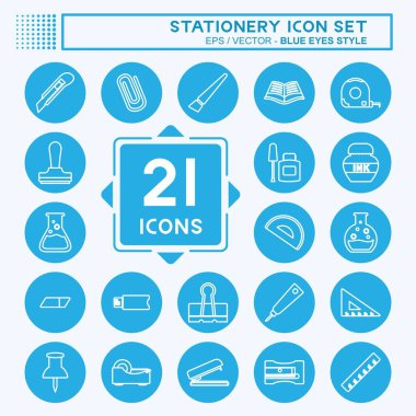 Kırtasiye Simgesi Yumuşak mavi arkaplanda izole edilmiş moda mavi gözler biçiminde ayarlandı