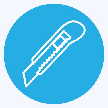 Yumuşak mavi arkaplanda izole edilmiş modaya uygun mavi gözlü kağıt kesicisi simgesi